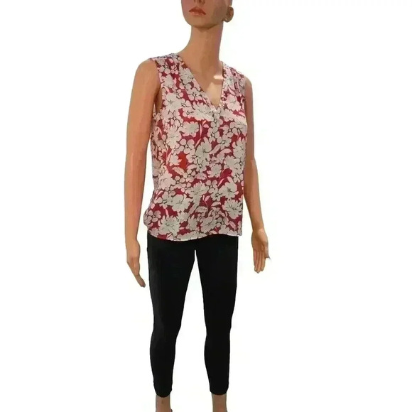 Karl Lagerfeld Red Floral Sleeveless Blouse - Women's Designer Summer Top - Picture 4 of 13